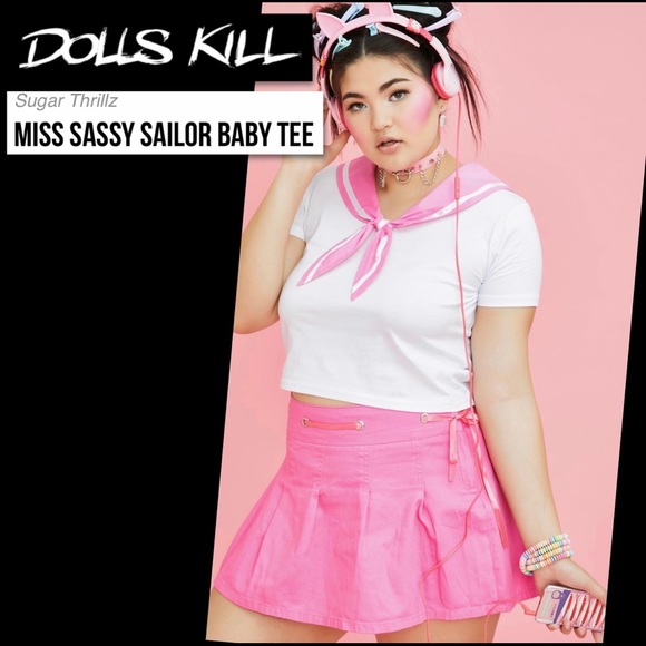 DollsKill Sassy Sailor Pink/White Baby Tee 3X NWT - Picture 1 of 14